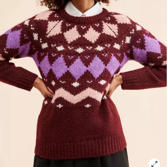 Vero Moda Filippa O-Neck Nordic Sweater Blouse Burgundy NWT -Women’s in S, M & L - Picture 4 of 4